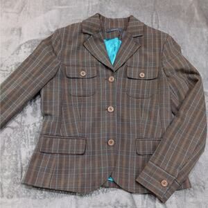 Liz Claiborne‎ Button Down Blazer Brown Black Teal Women's Size 6